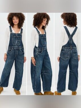 NWOT Free People x We The Free Good Luck Barrel Overalls in Deep End